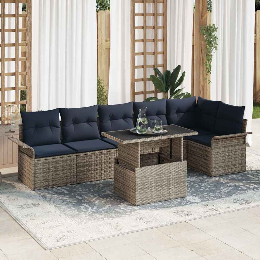 Set Divano da Giardino con cuscino 7 pcs Grigio Poly Rattan | homemem39