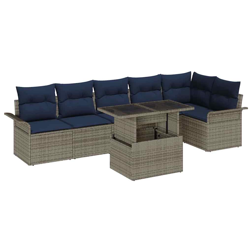 Set Divano da Giardino con cuscino 7 pcs Grigio Poly Rattan | homemem39