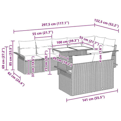 Set Divano da Giardino con cuscino 9 pcs Grigio Poly Rattan