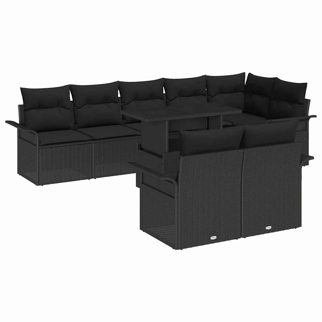 Set Divano da Giardino con cuscino 9 pcs Nero Poly Rattan | homemem39