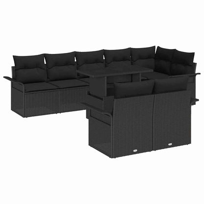 Set Divano da Giardino con cuscino 9 pcs Nero Poly Rattan | homemem39