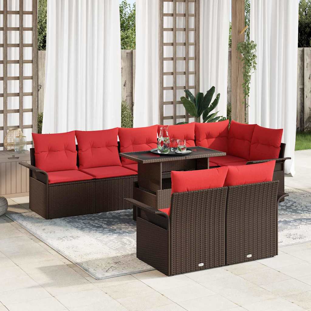 Set Divano da Giardino 9 pcs Marrone Rattan in Polipropilene | homemem39