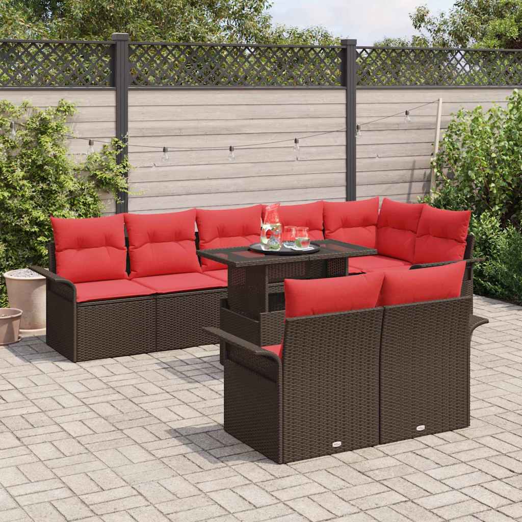 Set Divano da Giardino 9 pcs Marrone Rattan in Polipropilene | homemem39