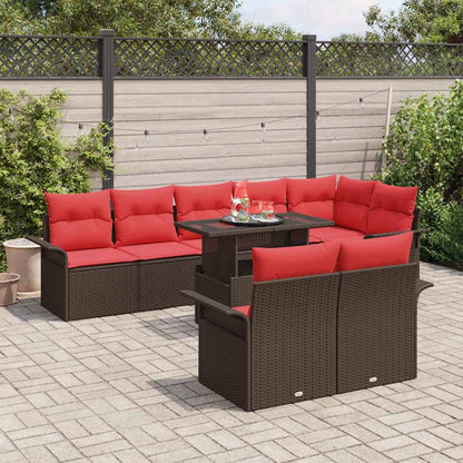 Set Divano da Giardino 9 pcs Marrone Rattan in Polipropilene | homemem39