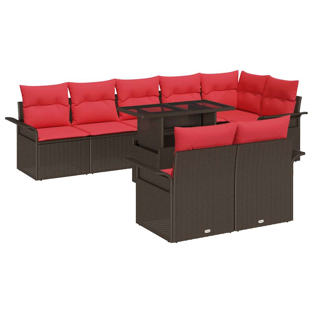 Set Divano da Giardino 9 pcs Marrone Rattan in Polipropilene | homemem39