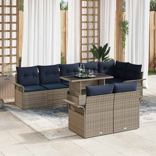 Set Divano da Giardino 9 pcs Grigio Rattan in Polipropilene