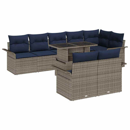 Set Divano da Giardino 9 pcs Grigio Rattan in Polipropilene | homemem39