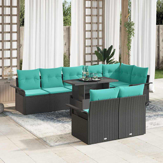 Set Divano da Giardino 9 pcs Nero Rattan in Polipropilene | homemem39