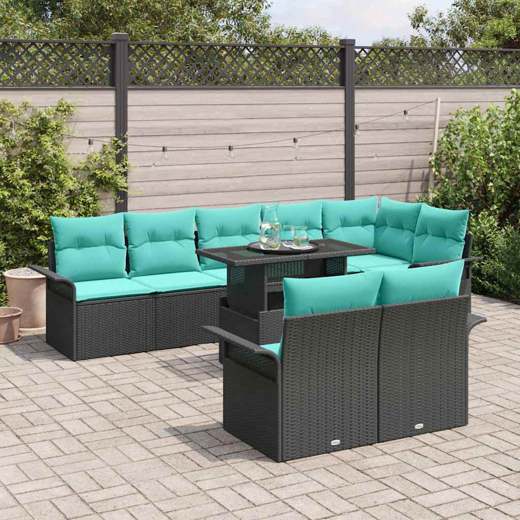Set Divano da Giardino 9 pcs Nero Rattan in Polipropilene | homemem39