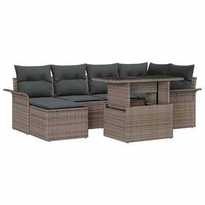 Set Divano da Giardino con cuscino 7 pcs Grigio Poly Rattan | homemem39