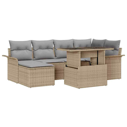 Set Divano da Giardino con cuscino 7 pcs Beige Poly Rattan | homemem39