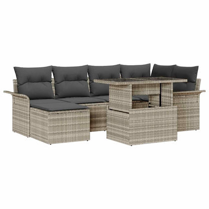 Set Divano da Giardino 7 pcs Grigio chiaro Poly Rattan | homemem39