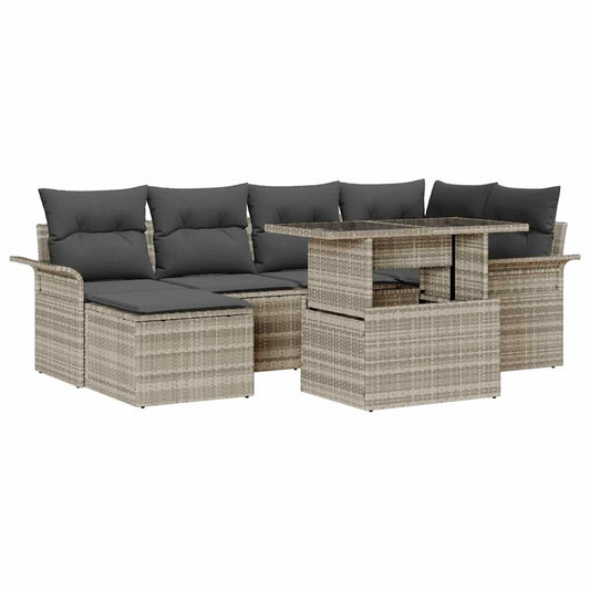Set Divano da Giardino 7 pcs Grigio chiaro Poly Rattan
