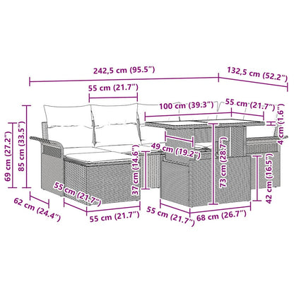 Set Divano da Giardino 7 pcs Grigio chiaro Poly Rattan | homemem39