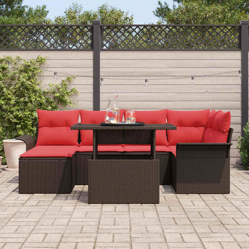 Set Divano da Giardino 7 pcs Marrone Rattan in Polipropilene | homemem39