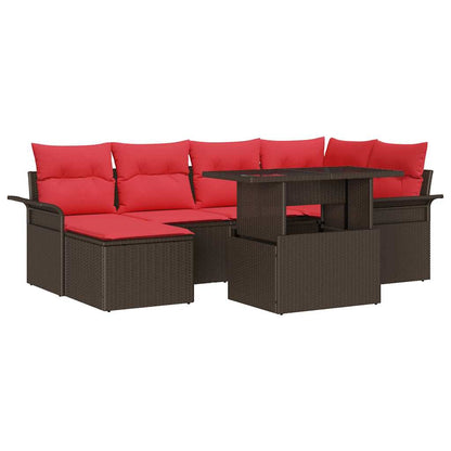 Set Divano da Giardino 7 pcs Marrone Rattan in Polipropilene | homemem39