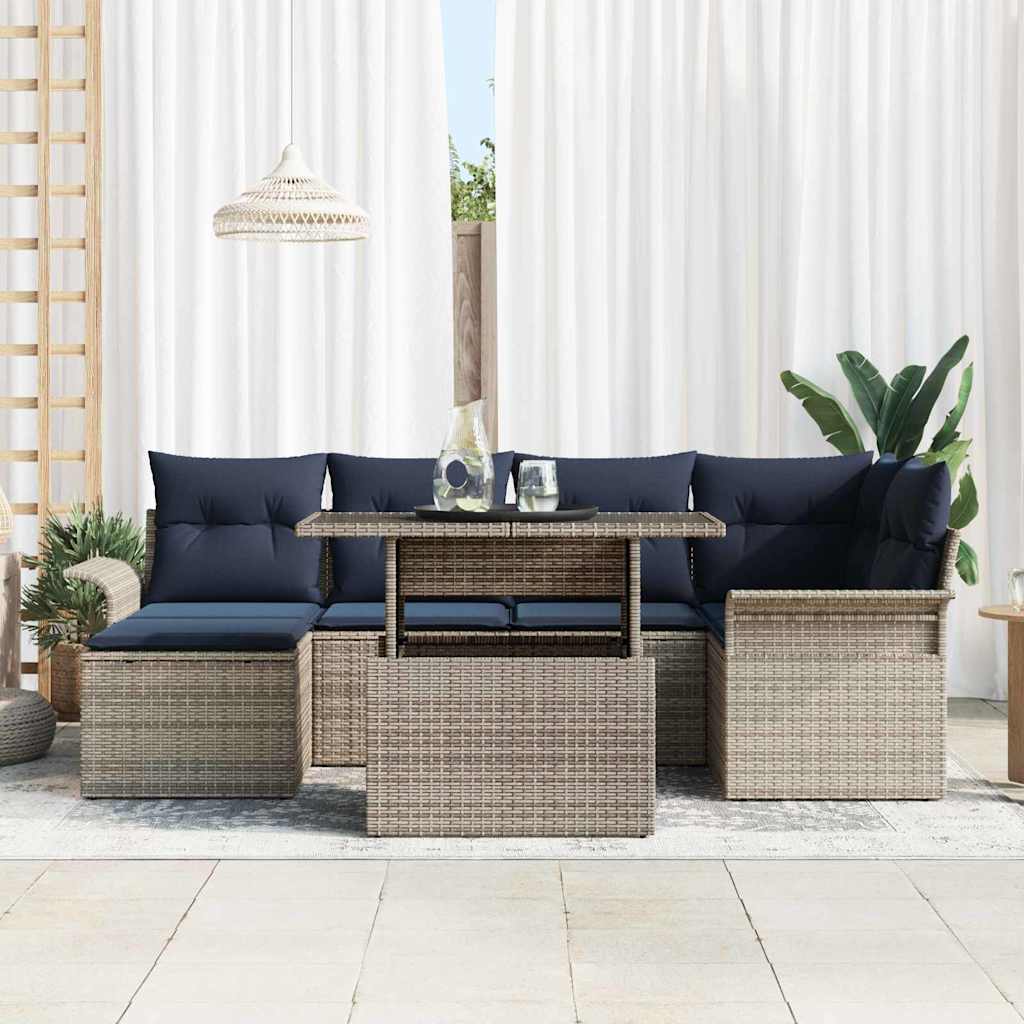 Set Divano da Giardino 7 pcs Grigio Rattan in Polipropilene | homemem39