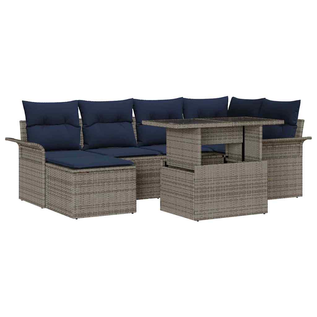 Set Divano da Giardino 7 pcs Grigio Rattan in Polipropilene | homemem39