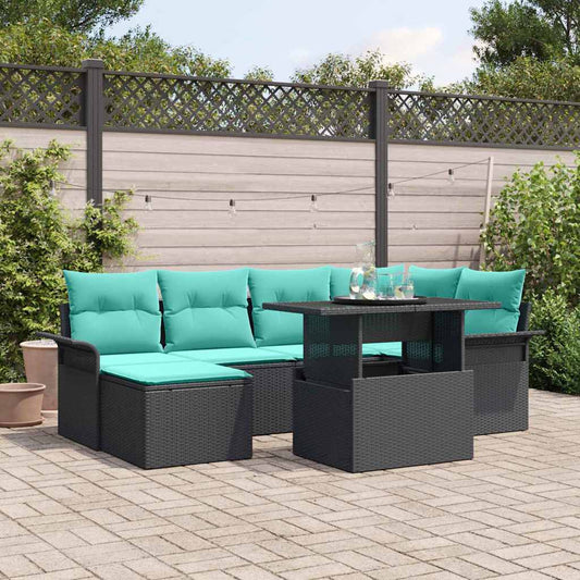 Set Divano da Giardino 7 pcs Nero Rattan in Polipropilene | homemem39
