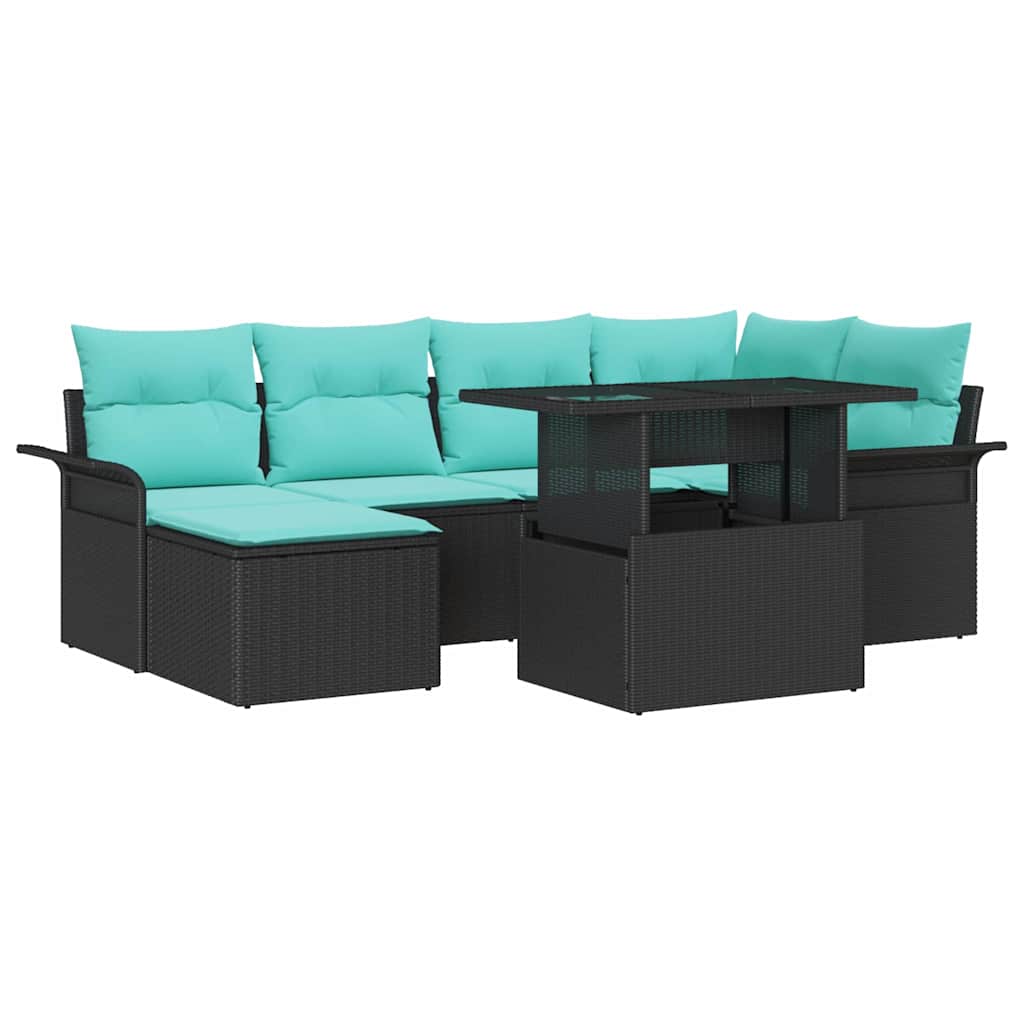Set Divano da Giardino 7 pcs Nero Rattan in Polipropilene | homemem39