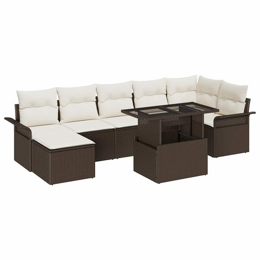 Set Divano da Giardino con cuscino 8 pcs Marrone Poly Rattan