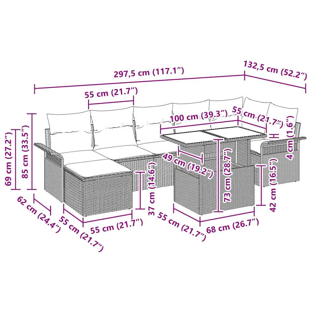 Set Divano da Giardino con cuscino 8 pcs Grigio Poly Rattan