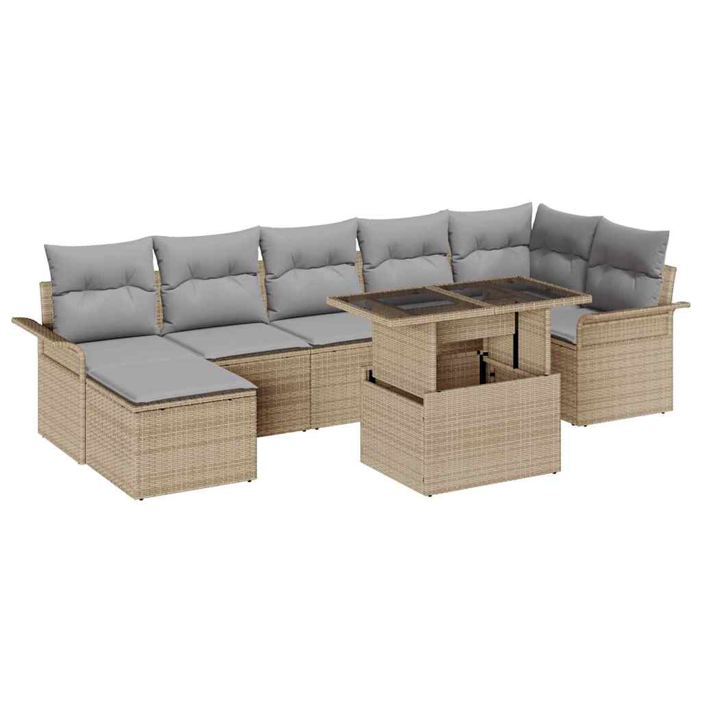 Set Divano da Giardino con cuscino 8 pcs Beige Poly Rattan