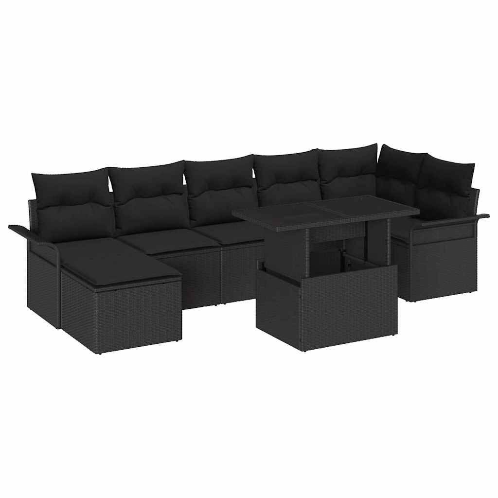 Set Divano da Giardino con cuscino 8 pcs Nero Poly Rattan | homemem39