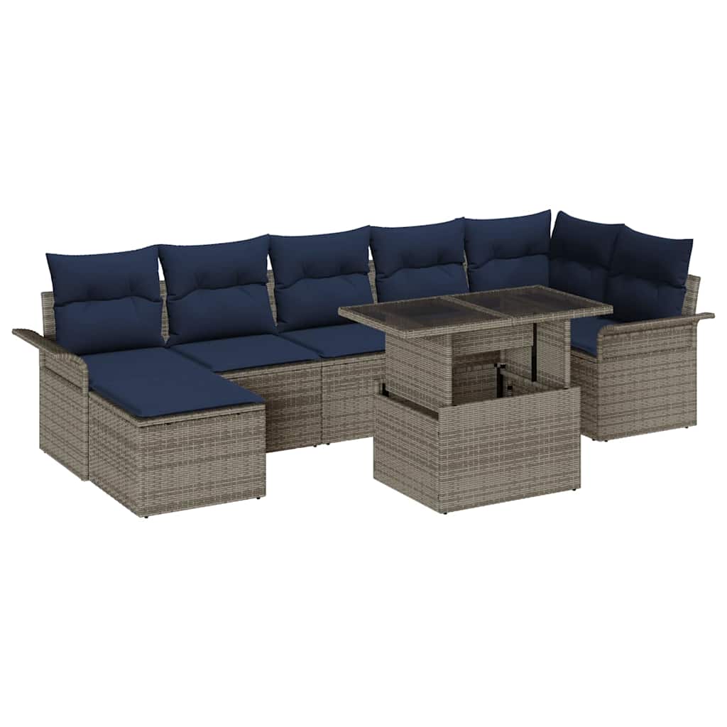 Set Divano da Giardino 8 pcs Grigio Rattan in Polipropilene | homemem39