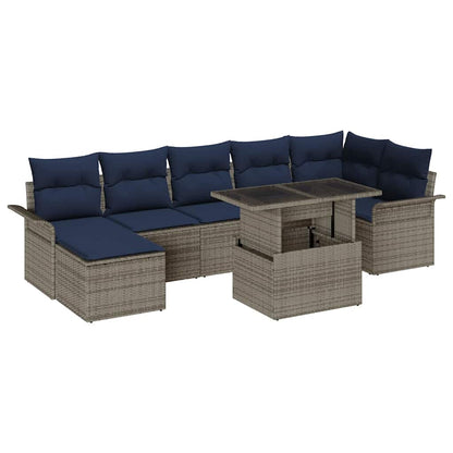 Set Divano da Giardino 8 pcs Grigio Rattan in Polipropilene | homemem39