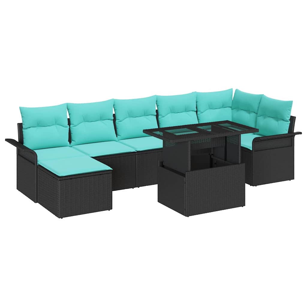 Set Divano da Giardino 8 pcs Nero Rattan in Polipropilene | homemem39