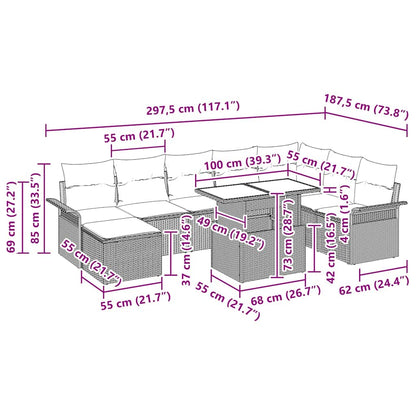 Set Divano da Giardino con cuscino 9 pcs Grigio chiaro | homemem39