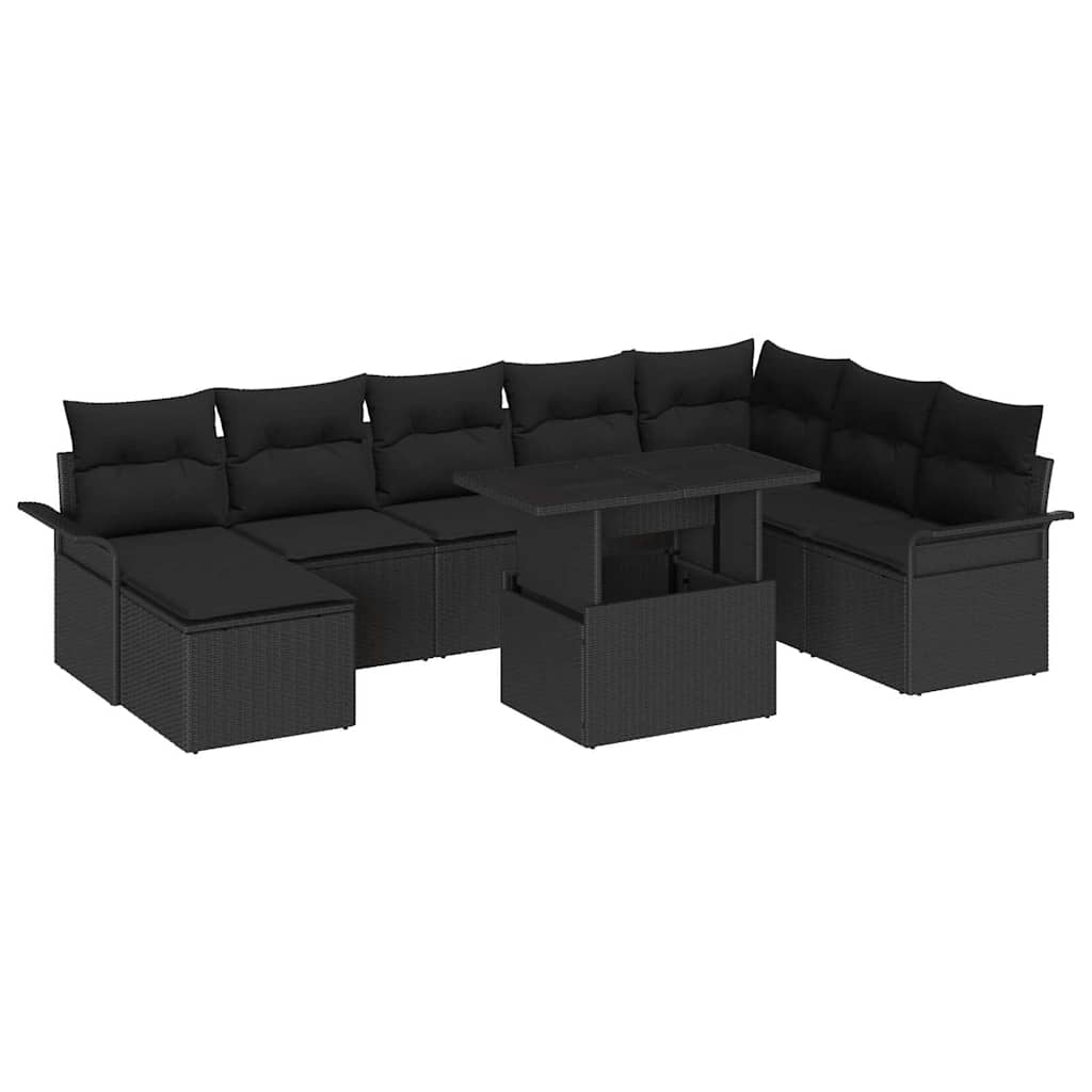 Set Divano da Giardino con cuscino con archiviazione 9 pcs Nero | homemem39