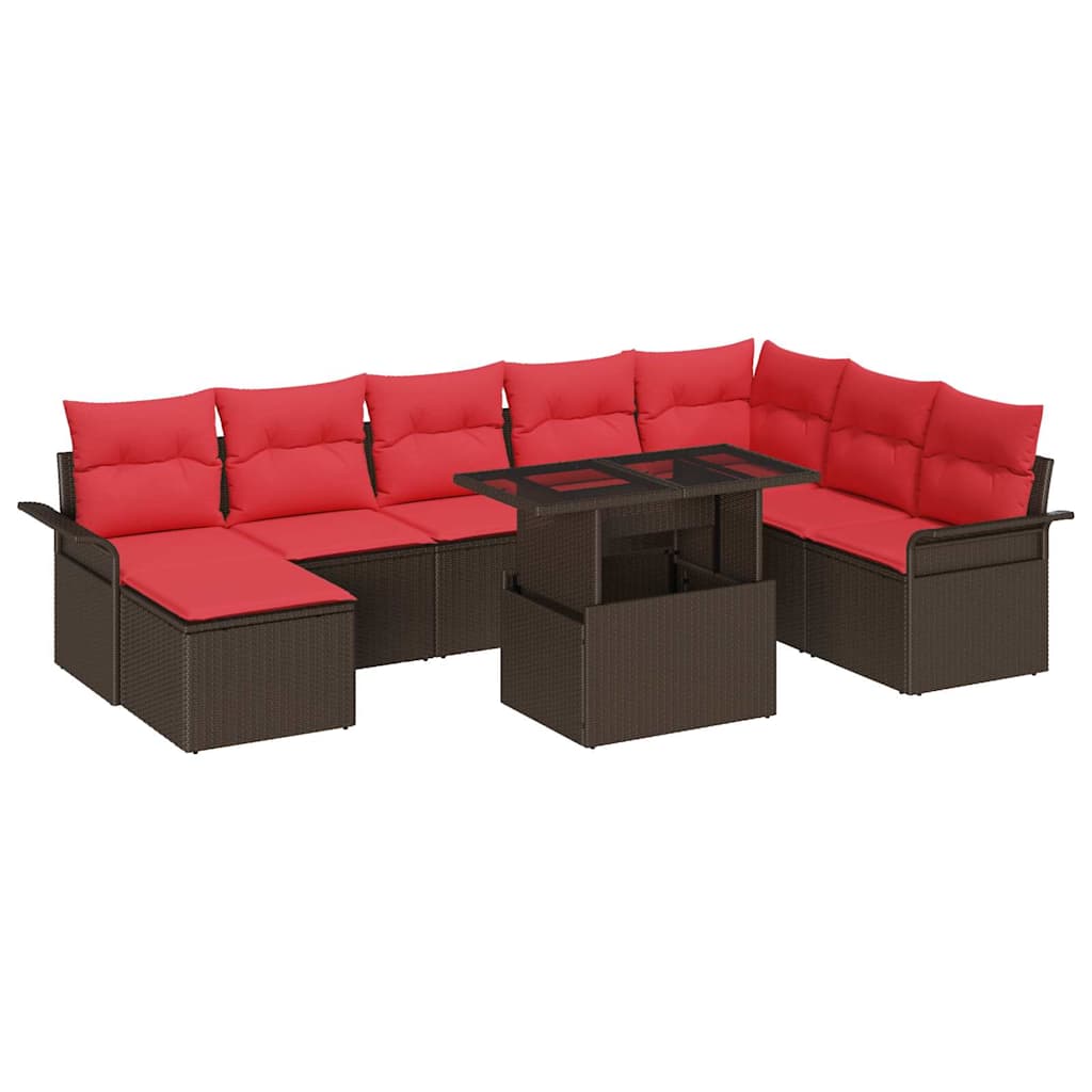 Set Divano da Giardino 9 pcs Marrone Rattan in Polipropilene | homemem39