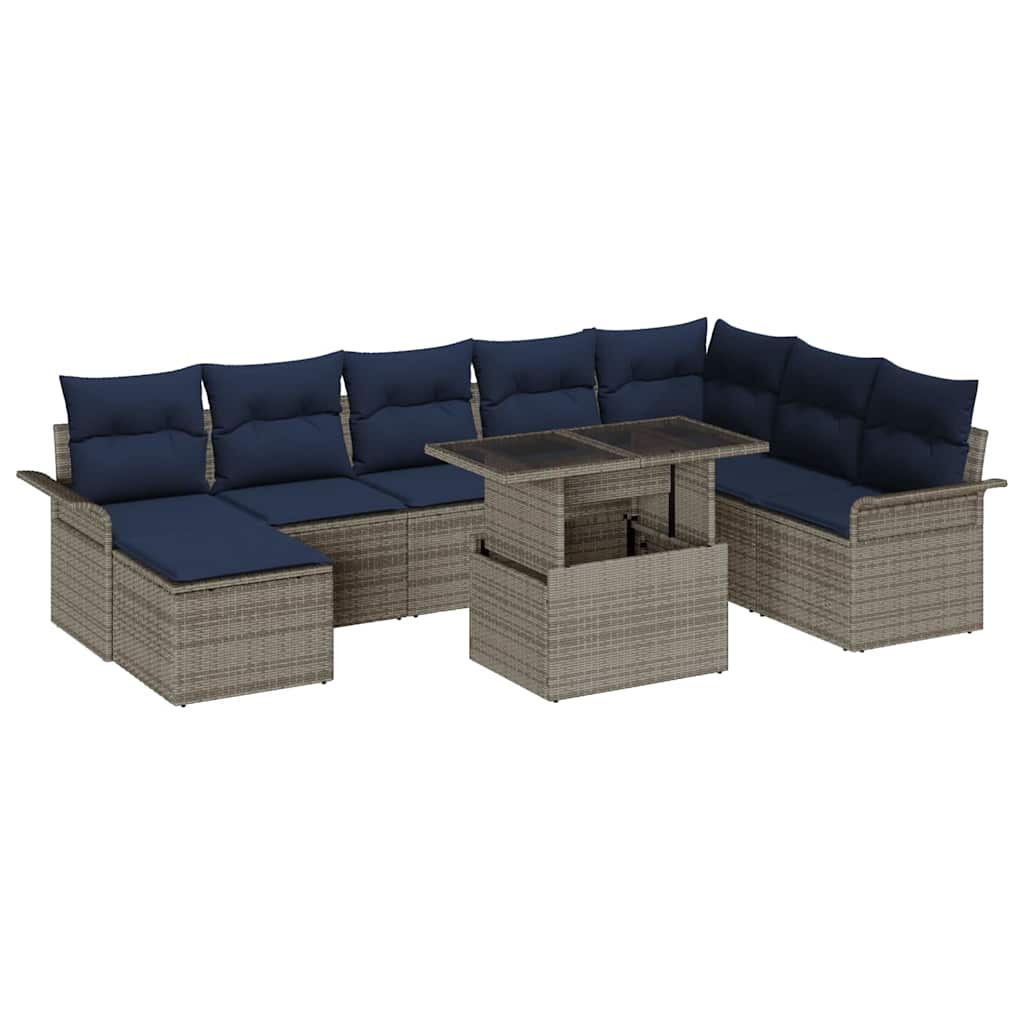 Set Divano da Giardino 9 pcs Grigio Rattan in Polipropilene | homemem39