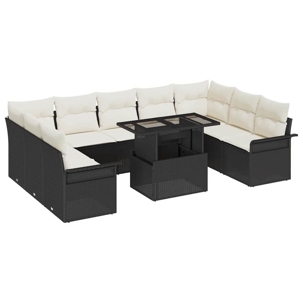 Set Divano da Giardino 10 pcs Nero Rattan in Polipropilene | homemem39