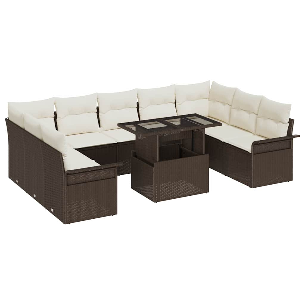 Set Divano da Giardino 10 pcs Marrone Rattan in Polipropilene | homemem39