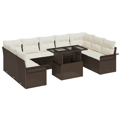 Set Divano da Giardino 10 pcs Marrone Rattan in Polipropilene | homemem39