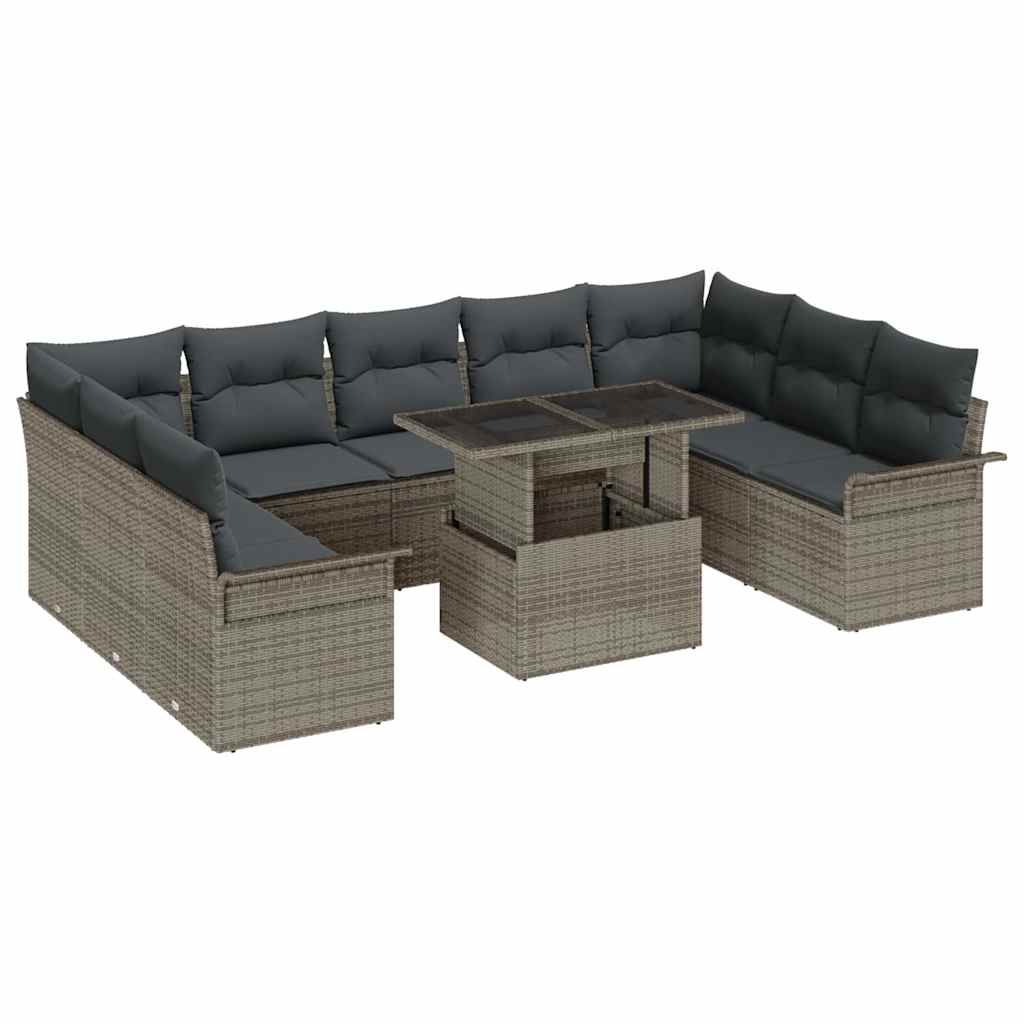 Set Divano da Giardino 10 pcs Grigio Rattan in Polipropilene | homemem39