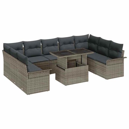 Set Divano da Giardino 10 pcs Grigio Rattan in Polipropilene