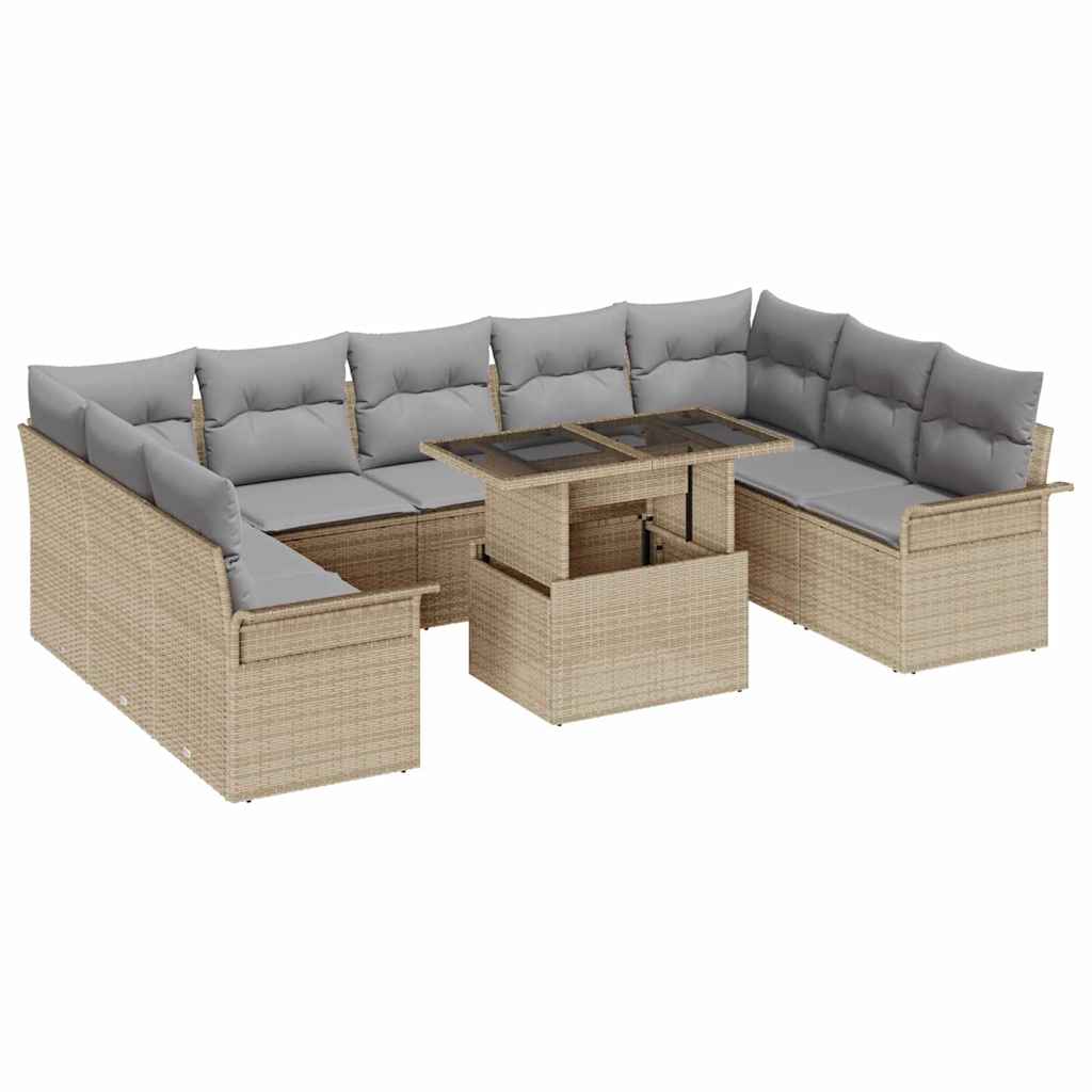 Set Divano da Giardino 10 pcs Beige Rattan in Polipropilene | homemem39