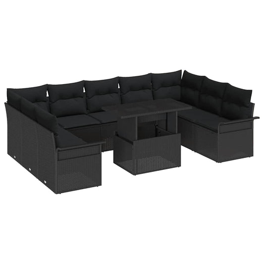 Set Divano da Giardino 10 pcs Nero Rattan in Polipropilene