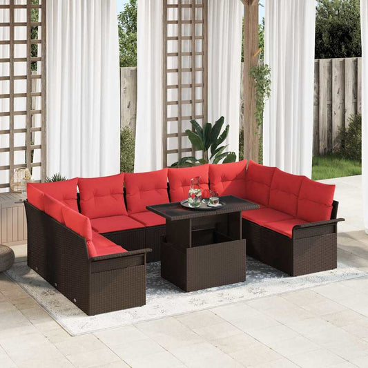 Set Divano da Giardino 10 pz Marrone Rattan in Polipropilene | homemem39
