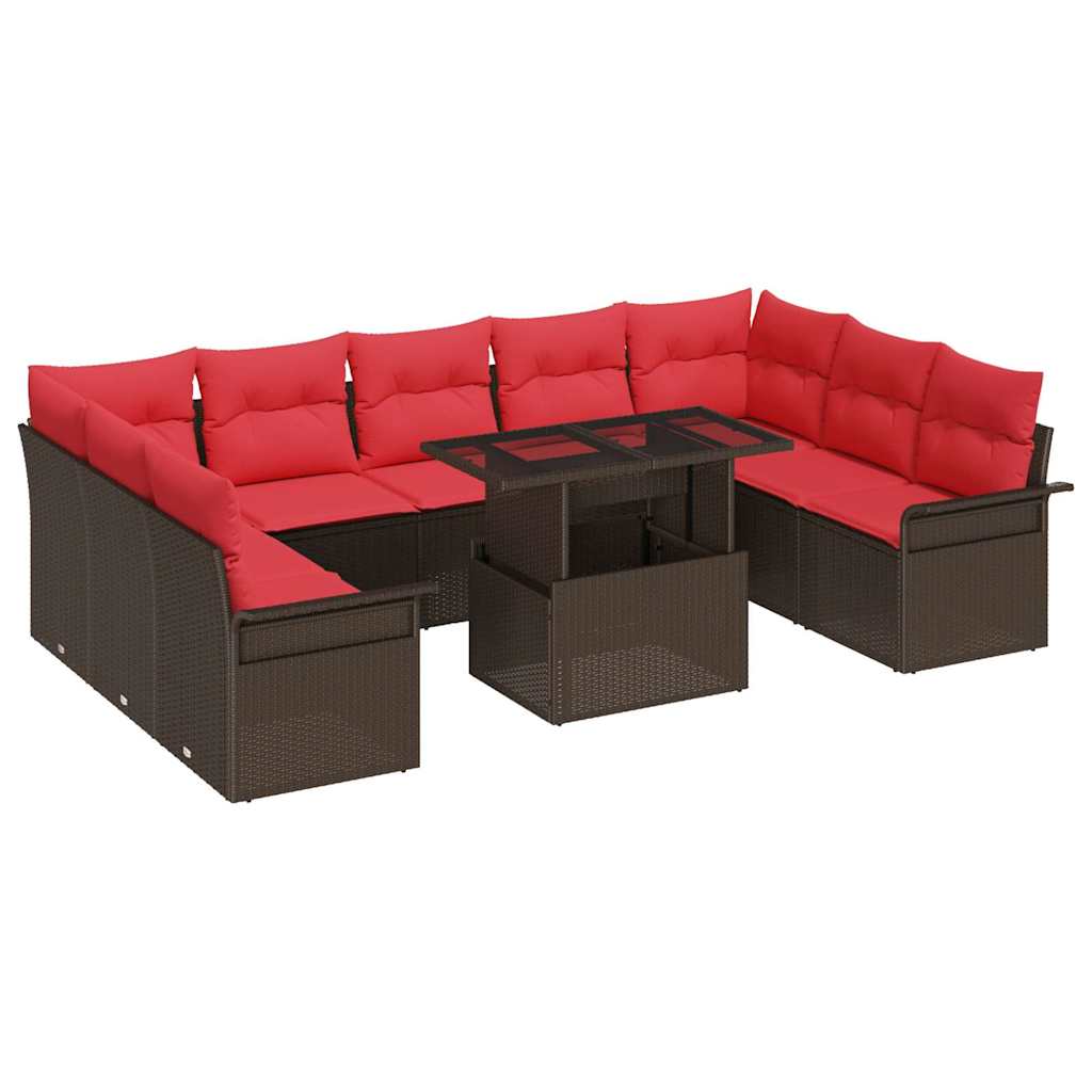 Set Divano da Giardino 10 pcs Marrone Rattan in Polipropilene | homemem39