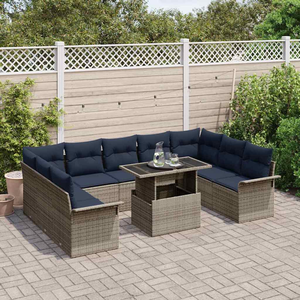 Set Divano da Giardino 10 pcs Grigio Rattan in Polipropilene | homemem39