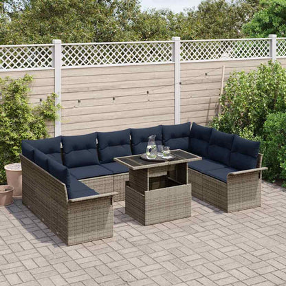 Set Divano da Giardino 10 pcs Grigio Rattan in Polipropilene | homemem39