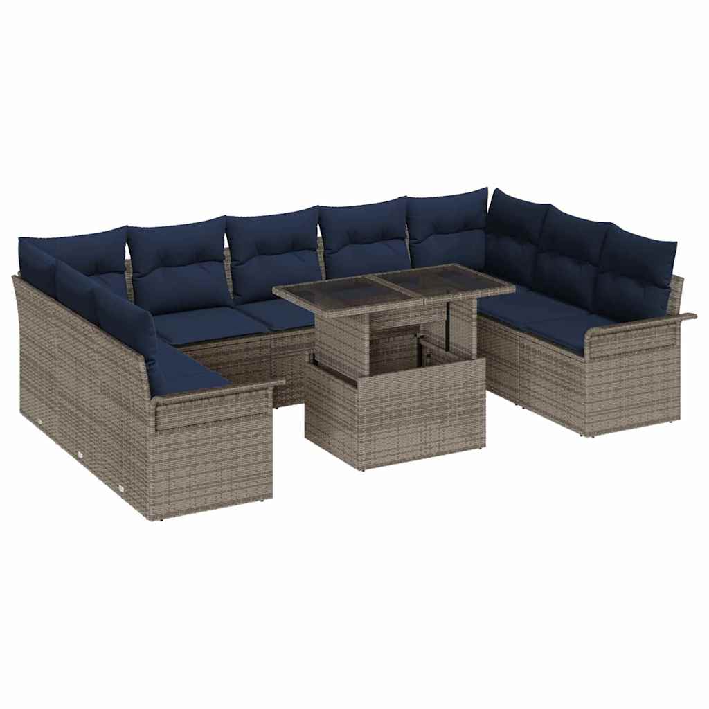 Set Divano da Giardino 10 pcs Grigio Rattan in Polipropilene | homemem39