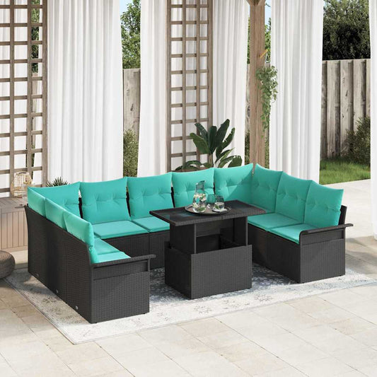 Set Divano da Giardino 10 pcs Nero Rattan in Polipropilene | homemem39