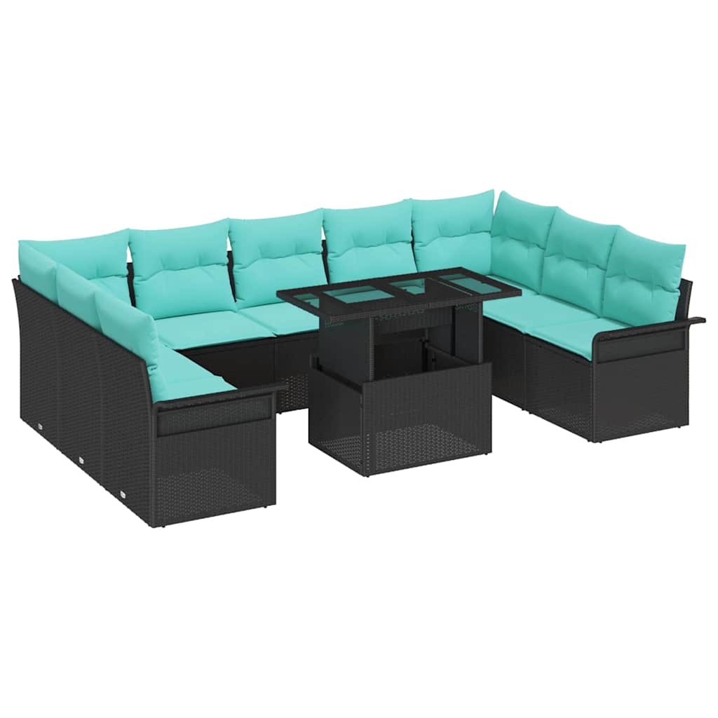 Set Divano da Giardino 10 pcs Nero Rattan in Polipropilene | homemem39
