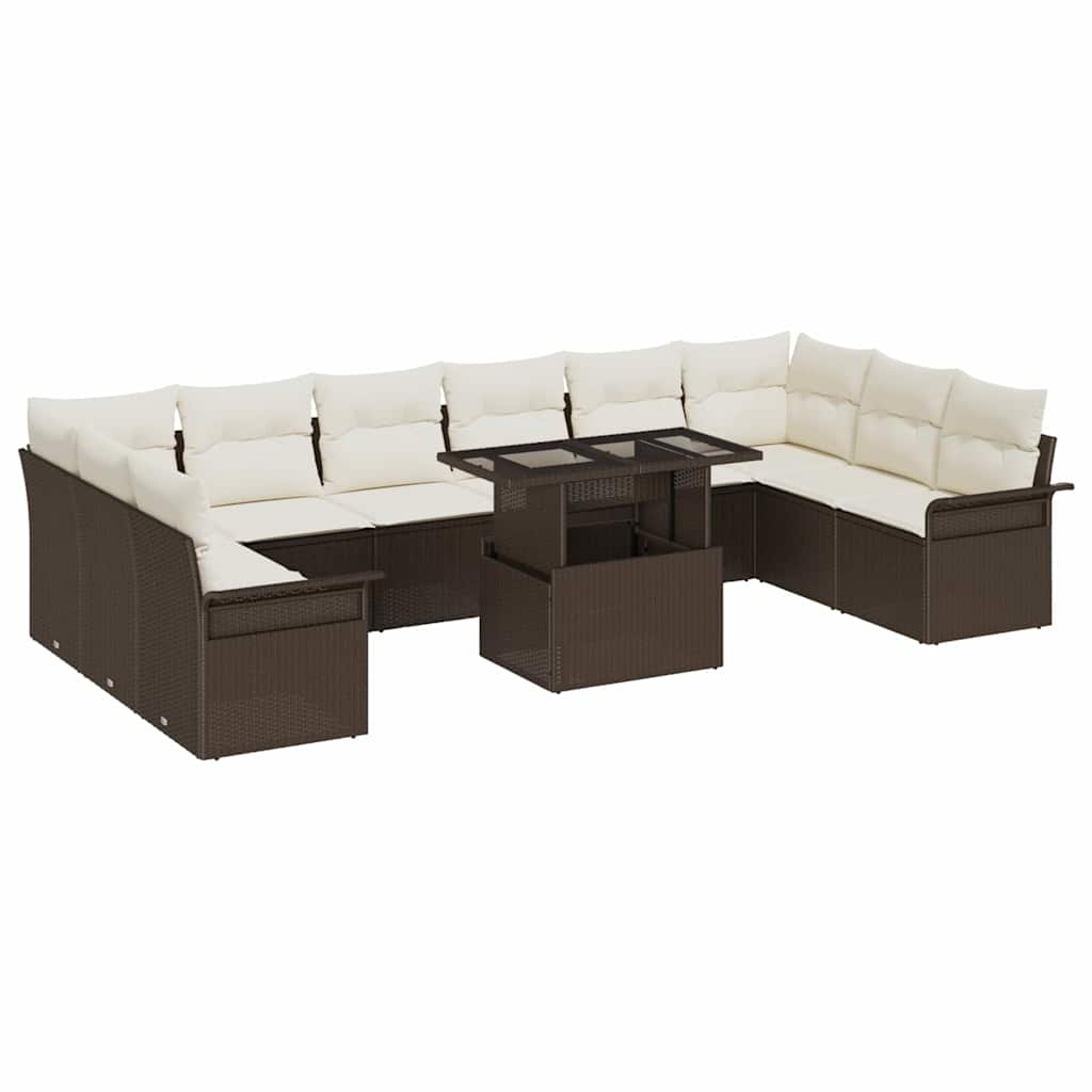 Set Divano da Giardino 11 pcs Marrone Rattan in Polipropilene | homemem39